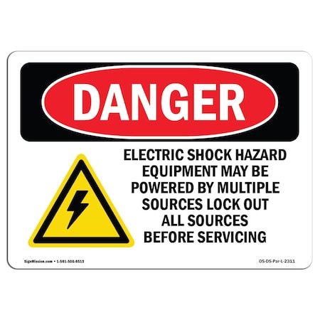 Signmission OSHA Danger Sign, 7" Height, 10" Width, Rigid Plastic, Electric Shock Hazard Equipment, Landscape OS-DS-P-710-L-2311